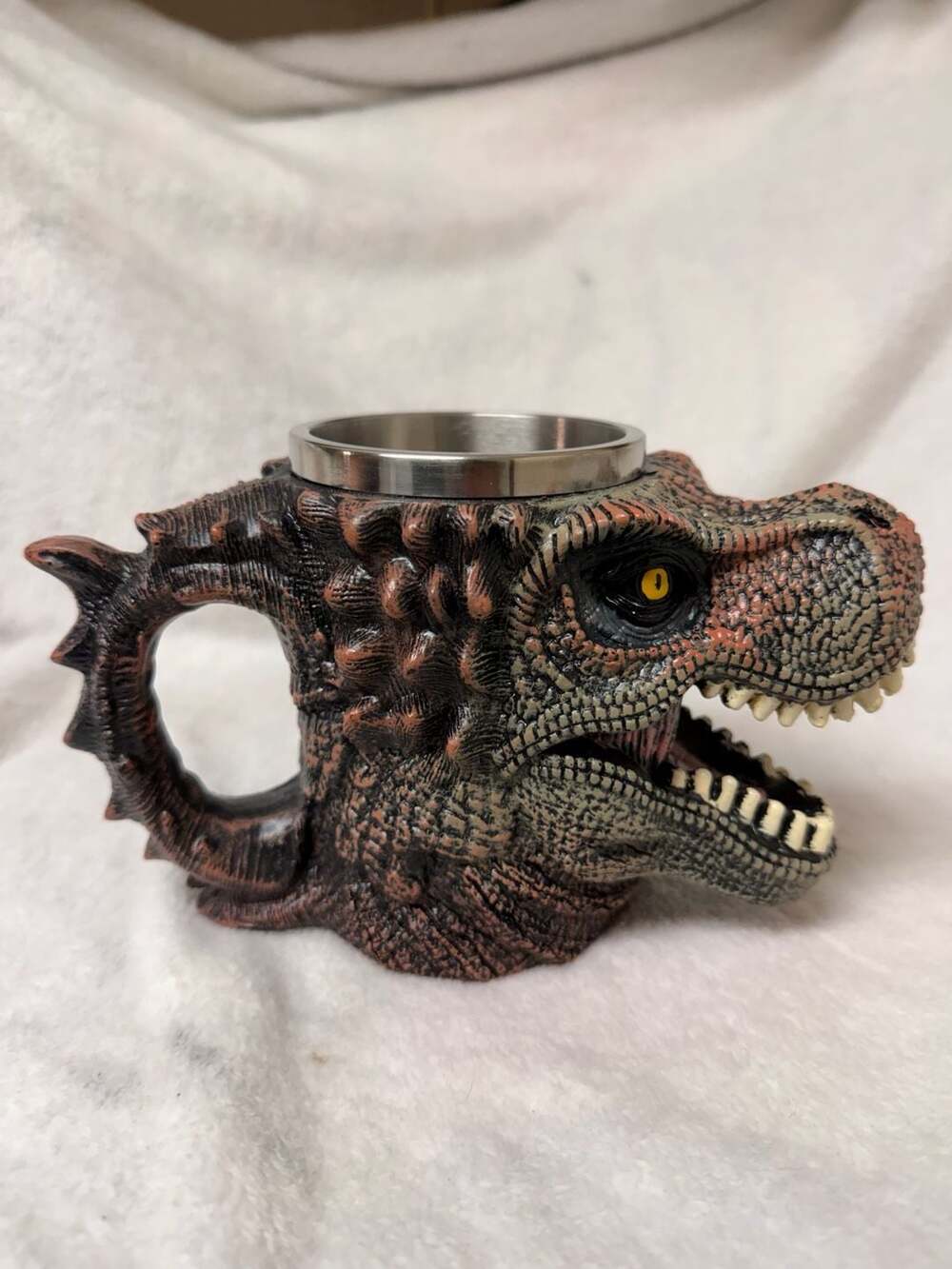 Jurassic 3D T-Rex Dinosaur Head Skull Coffee Mug Stainless Steel Liner - Picture 8 of 9